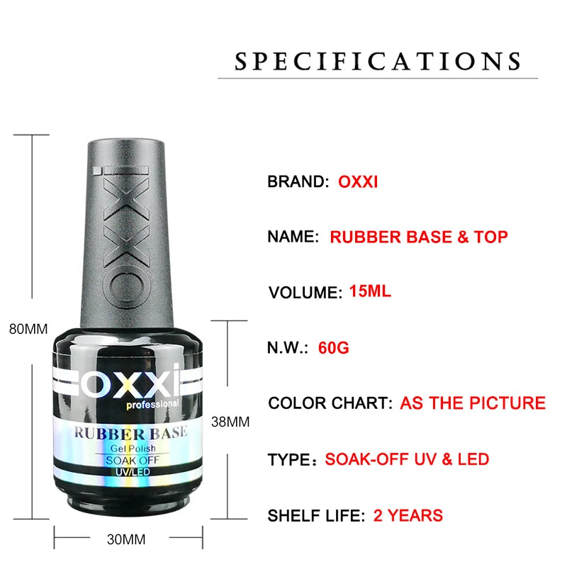 OXXI 15ml Base and Top Coat for Gel Polish Semi-permanent Varnish Rubber Top Coat y Base Coat Gellac uv led Permanent Enamel