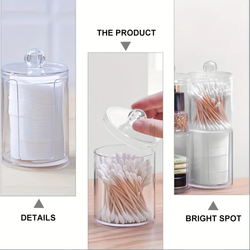Acrylic Storage Box Bathroom Jar Makeup Organizer Cotton Round Pad Holder Cotton Swab Box Qtip Holder Dispenser with Bamboo Lid