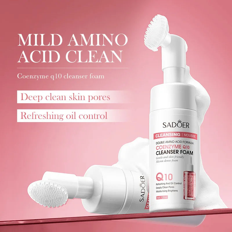 SAODER Q10 Vitamin C Facial Cleanser Face Wash Foam Facial Cleansing Mossee Moisturizing Brightening Facial Skin Care Products;ll;l;