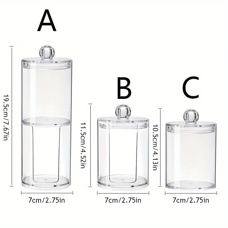 Acrylic Storage Box Bathroom Jar Makeup Organizer Cotton Round Pad Holder Cotton Swab Box Qtip Holder Dispenser with Bamboo Lid