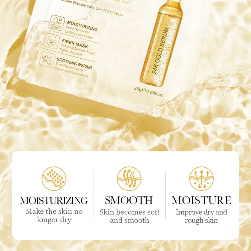 10pcs SADOER 24K Gold Vitamin Curonic Acid Face Mask Facial Moisturizing Firming Hydrating Facial Masks Skin Care Products