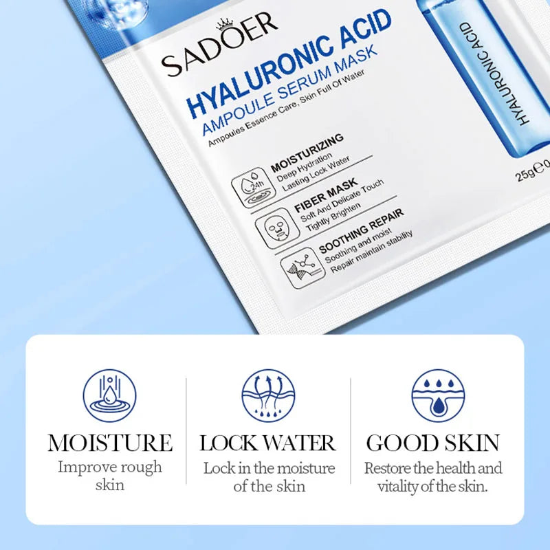 10pcs SADOER 24K Gold Vitamin C Hyaluronic Acid Face Mask Facial Moisturizing Firming Hydrating Facial Masks Skin Care 