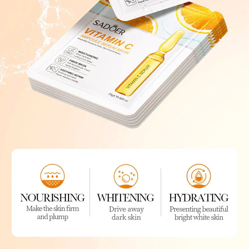 10pcs SADOER 24K Gold Vitamin C Hyaluronic Acid Face Mask Facial Moisturizing Firming Hydrating Facial Masks Skin Care Products000