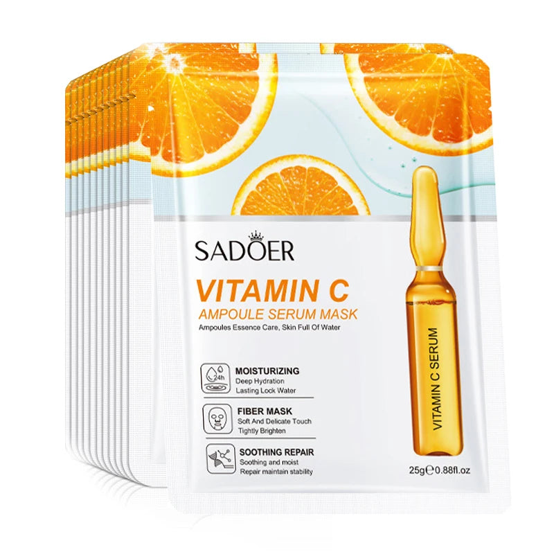 10pcs SA090906y76DOER 24K Gold Vitamin C Hyaluronic Acid Face Mask Facial Moisturizing Firming Hydrating Facial Masks Skin Care Products