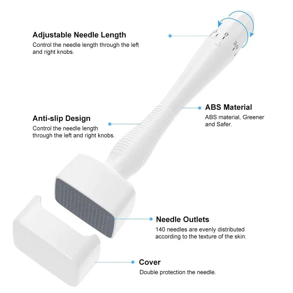 140A Derma Stamp Microneedling Face Roller Massager Adjustable Titanium Needle Length Skincare Beard Growth Scalp Hair mkjdciosjjd