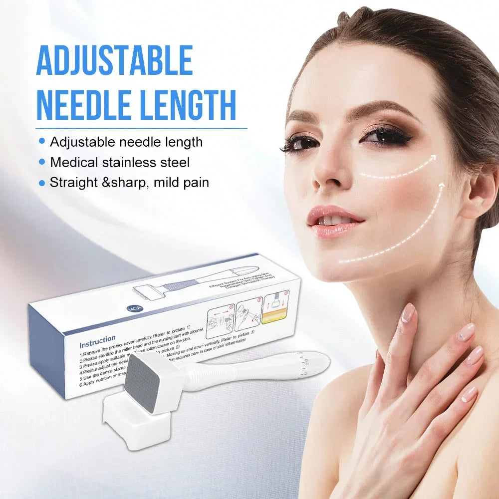 140A Derma Stamp Microneedling Face Roller Massager Adjustable Titanium Needle Length Skincare Beard Growth Scalp Hair jkhjk