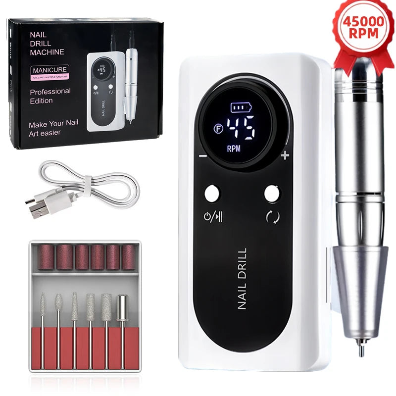45000RPM Nail Drill Machine Kit Rechargeable Nail Sander Machine With Pause Mode Professional Electric Nail File for Mani