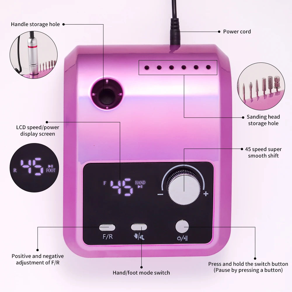 45000RPM Nail Drill Machine Cutters Professional Electric Nails Sander File for Gel Nails Polishing Remove Home Manicure Salon]]]]