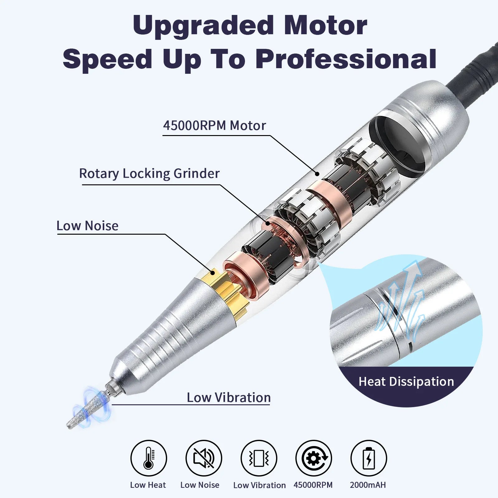 45000RPM Nail Drill Machine Kit Rechargeable Nail Sander Machine With Pause Mode Professional