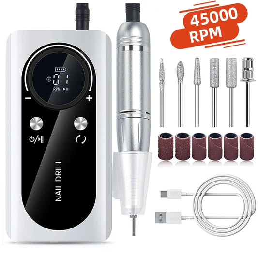 45000RPM Nail Drill Machine Kit Rechargeable Nail Sander Machine With Pause Mode Professional Electric Nail File 