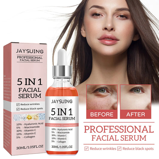 5 In 1 Facial Serum Fade Fine Lines Firming Skin Shrink Pores Moisturizing Brightning Vitamin C Hyaluronic Acid Face Serum