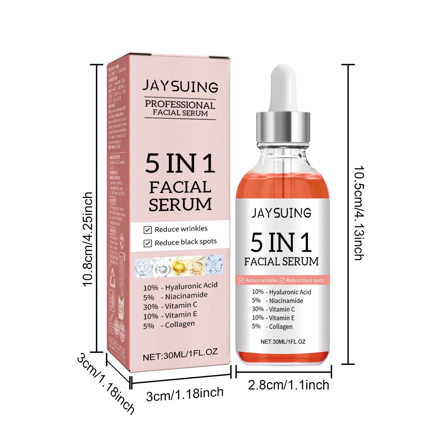 5 In 1 Facial Serum Fade Fine Lines Firming Skin Shrink Pores Moisturizing Brightning Vitamin C Hyaluronic Acid Face Serum  b