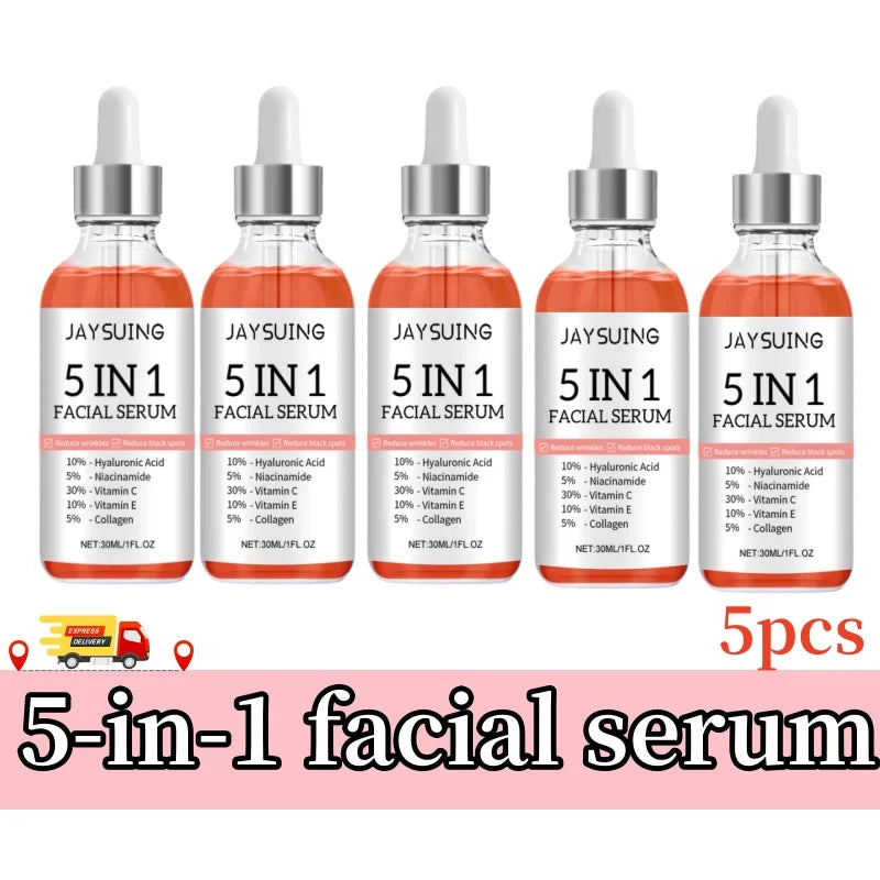 5 In 1 Facial Serum Fade Fine Lines Firming Skin Shrink Pores Moisturizing Brightning Vitamin C Hyaluronic Acid Face Serum x