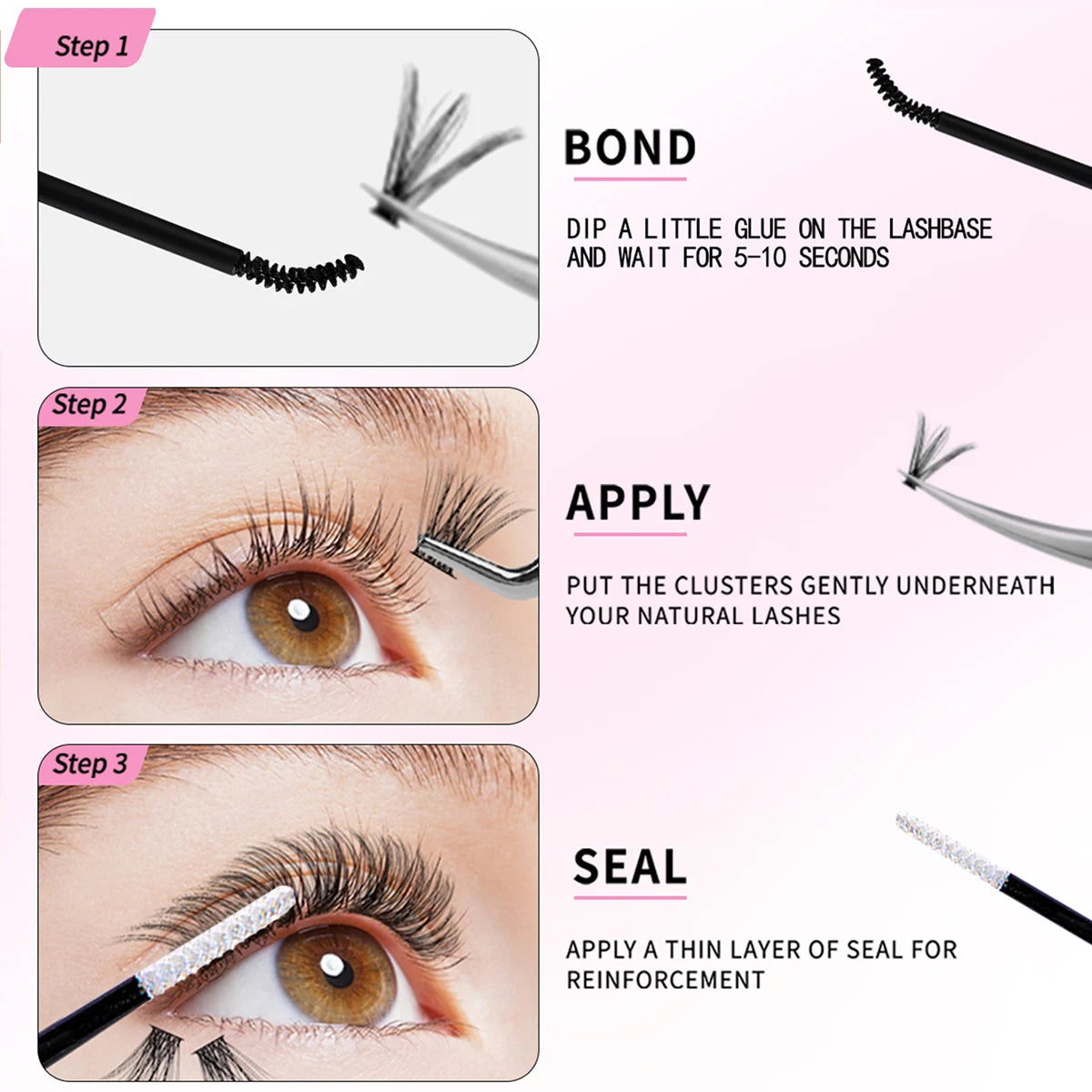 DIY Lash Extension Mix Styles Lash Clusters Individual with Bond&Seal Remover Tweezers 