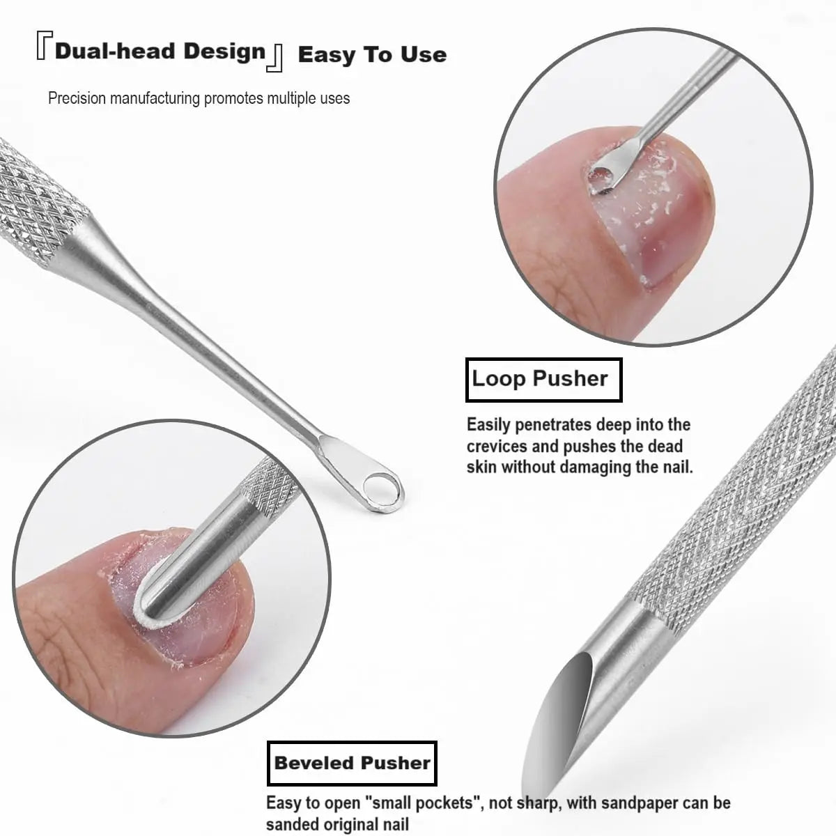 Double-Headed Stainless Steel Cuticle Remover Nail Pusher Exfoliation Prep Tool Clean Dead Skin Circle Bevel Shovel Manicure Pen#