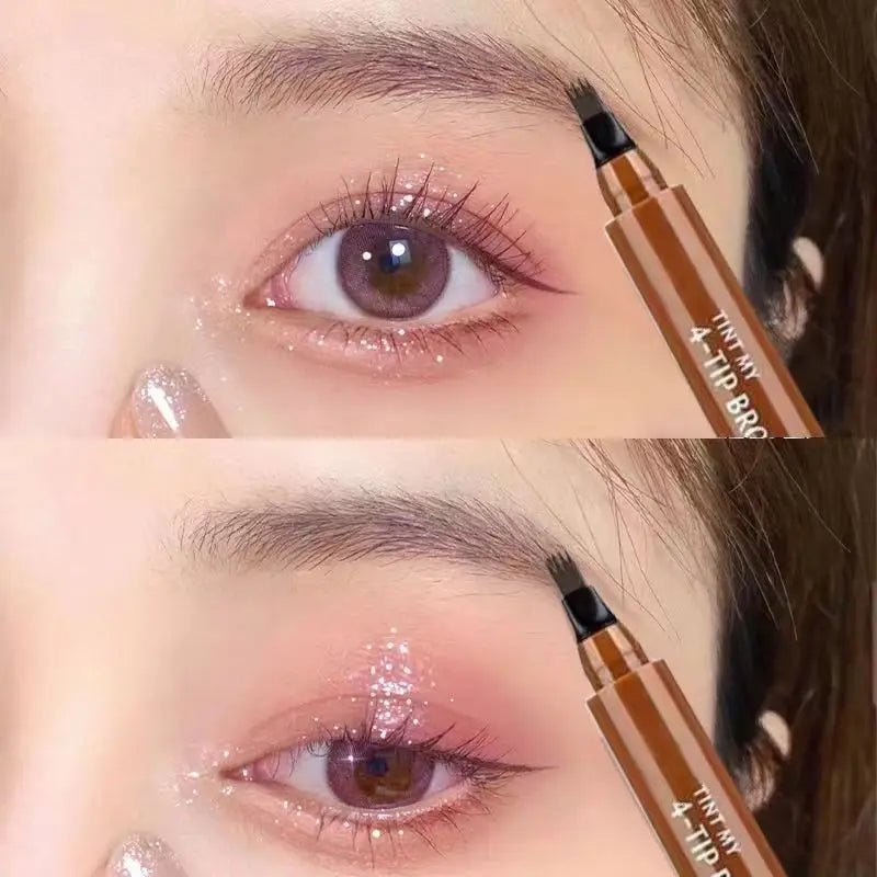 Four-pronged eyebrow pencil, four-end, long-lasting, non-smudged, water-resistant, anti-smudged