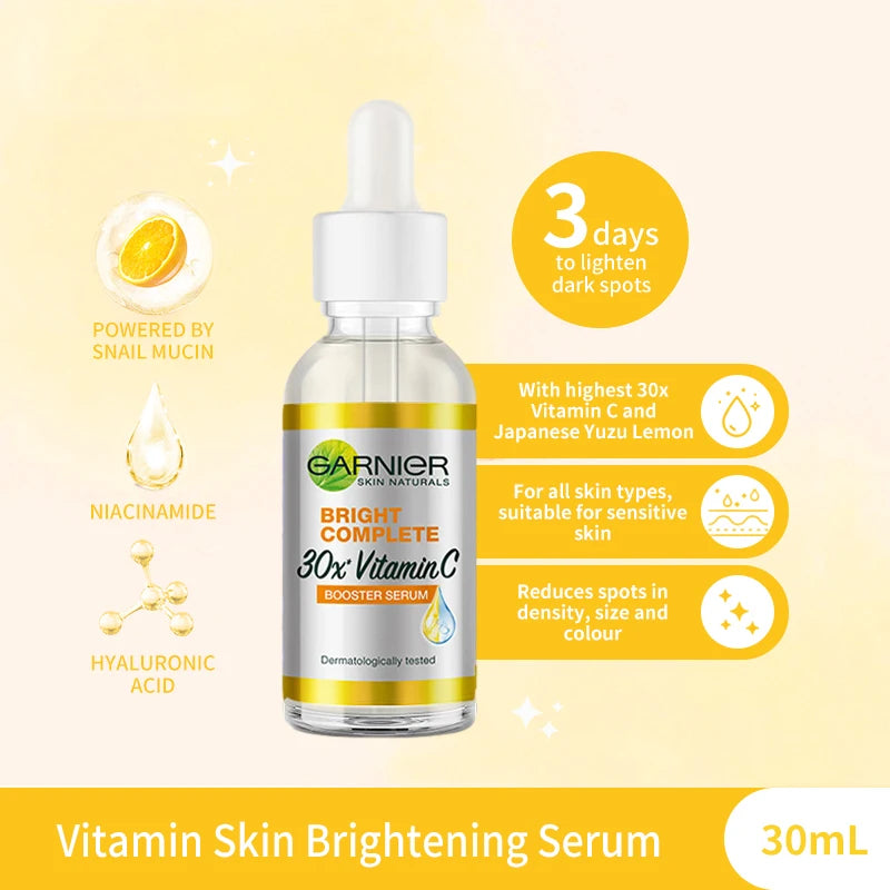 Garnier Bright Complete 30 Times Vitamin C Nicotinamide Enhanced Essence Facial Repair Essence Acne Removing Beauty Product g