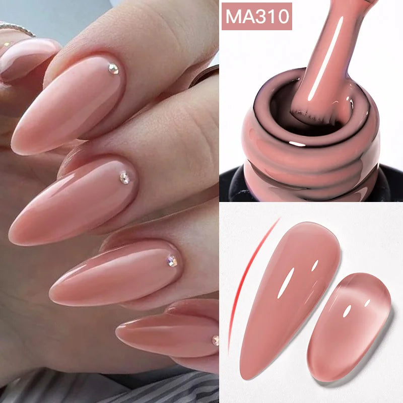 Gel Nail Polish - MEET ACROSS 7ml Nude Rubber Base Gel Nail Polish 2 In 1 Jelly Pink Transparent Nail Art Gel 