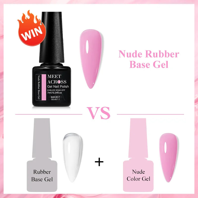Gel Nail Polish - MEET ACROSS 7ml Nude Rubber Base Gel Nail Polish 2 In 1 Jelly Pink Transparent Nail Art Gel Varnish Function