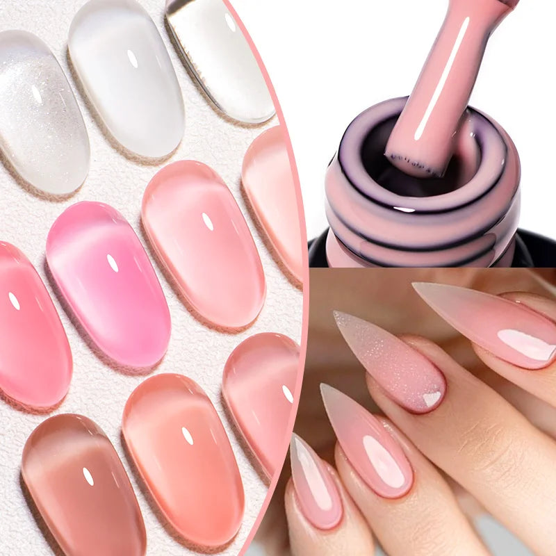Gel Nail Polish - MEET ACROSS 7ml Nude Rubber Base Gel Nail Polish 2 In 1 Jelly Pink Transparent Nail Art Gel Varnish Function Manicure 