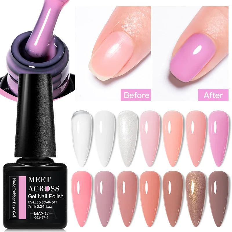 Gel Nail Polish - MEET ACROSS 7ml Nude Rubber Base Gel Nail Polish 2 In 1 Jelly Pink Transparent Nail Art Gel Varnish Function Manicure For Nails