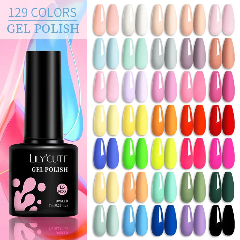 LILYCUTE 6Pcs/Set 7ML Gel DIY Nail Polish Bright Pink Semi Permanent Soak Off UV LED Gel Varnish Nail Art Design Manicure