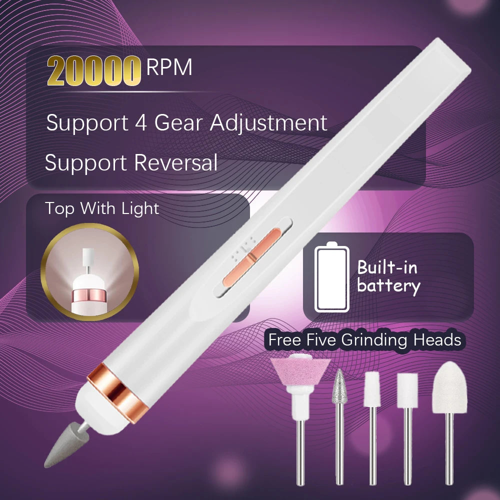 LINMANDA Portable Nail Drill Professional 20000RPM Rechargeable Electric Nail File Machine for Gel Polishing