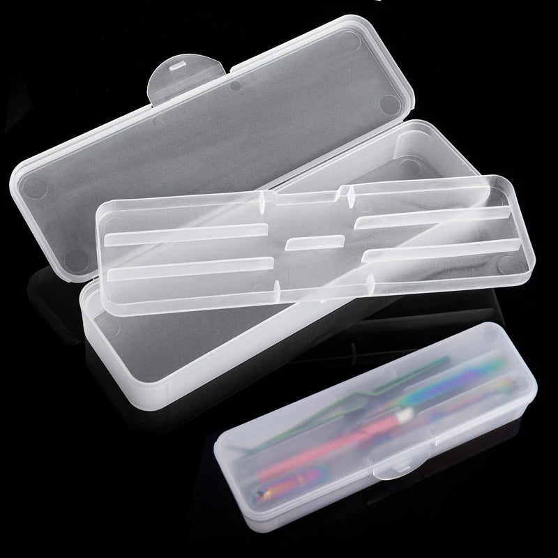 Nail Art Tool Empty Storage 1Pc Rectangle Double-layer box Tweezers Clippers Nail Brush Files Portable Plastic 