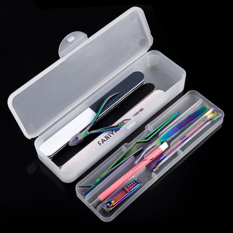 Nail Art Tool Empty Storage 1Pc Rectangle Double-layer box Tweezers Clippers Nail Brush Files Portable Plastic Container 