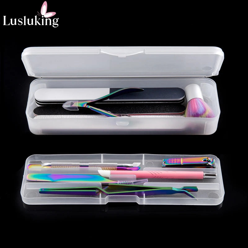 Nail Art Tool Empty Storage 1Pc Rectangle Double-layer box Tweezers Clippers Nail Brush Files Portable Plastic Container 22cm