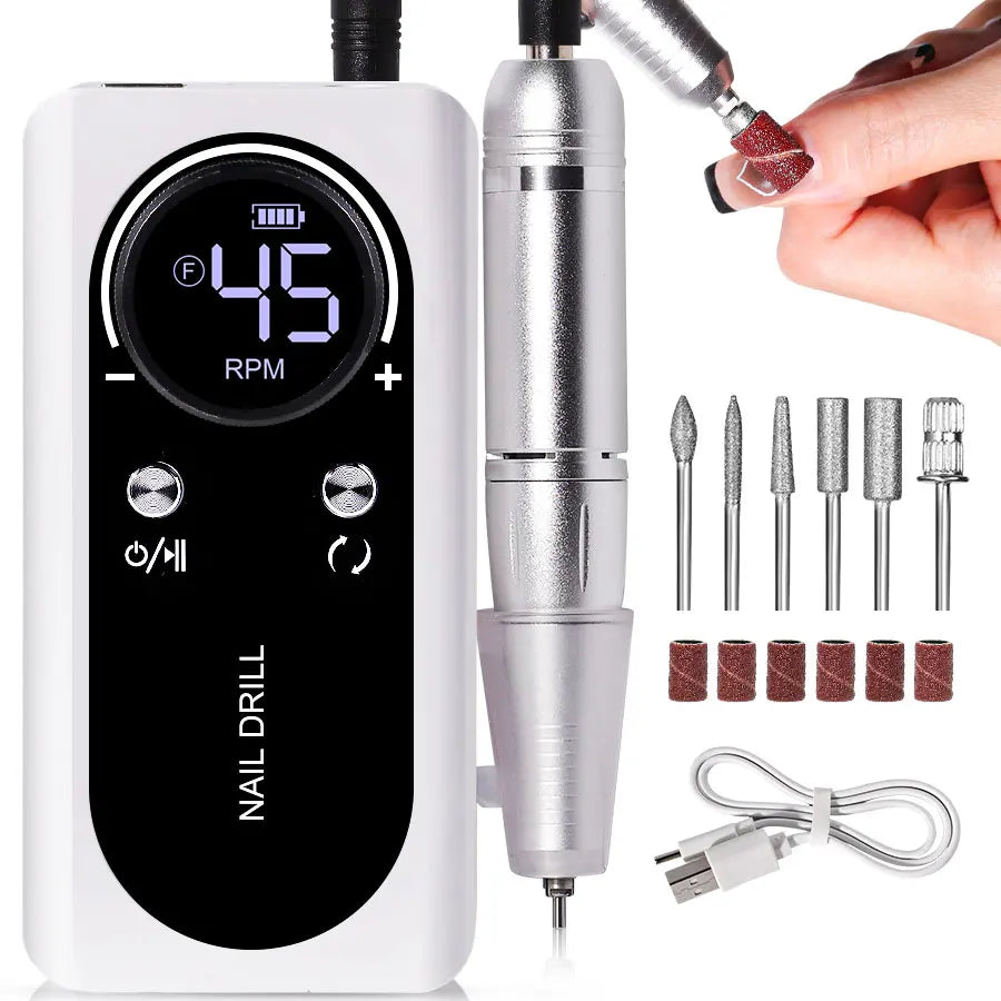 Nail Drill Machine Electric Portable 45000RPM e Nail File Rechargeable Nail Sander for Gel 
