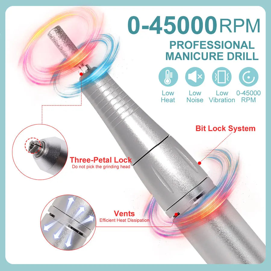 Nail Drill Machine Electric Portable 45000RPM e Nail File Rechargeable Nail Sander for Gel Nails Polishing 