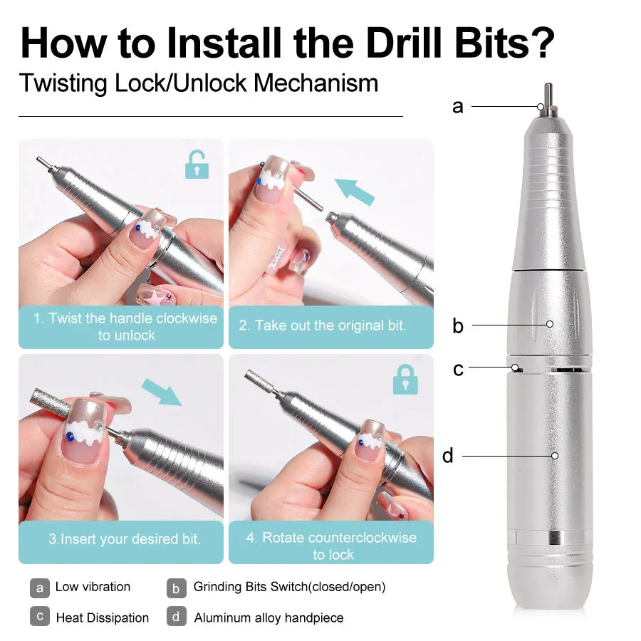 Nail Drill Machine Electric Portable 45000RPM e Nail File Rechargeable Nail Sander for Gel Nails Polishing For Home Manicure