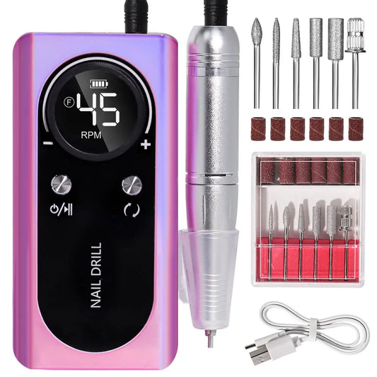 Nail Drill Machine Electric Portable 45000RPM e Nail File Rechargeable Nail Sander for Gel Nails Polishing For Home Manicure Salon