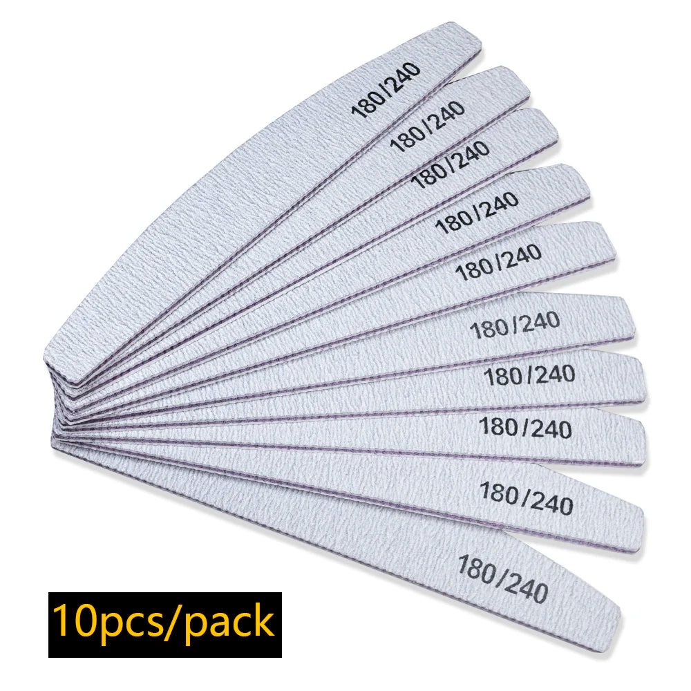 Nail File Buffer 100/180 Grit Half Moon Nail Files Double Side Sandpaper 