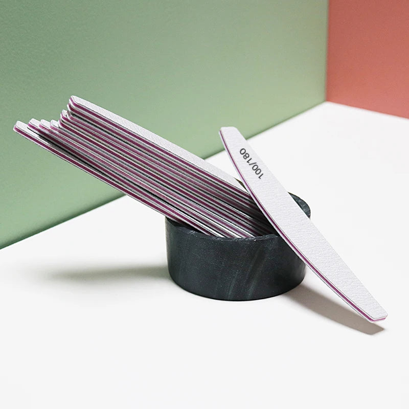 Nail File Buffer 100/180 Grit Half Moon Nail Files Double Side Sandpaper Nail Sanding Grinding Gel Nail Polish
