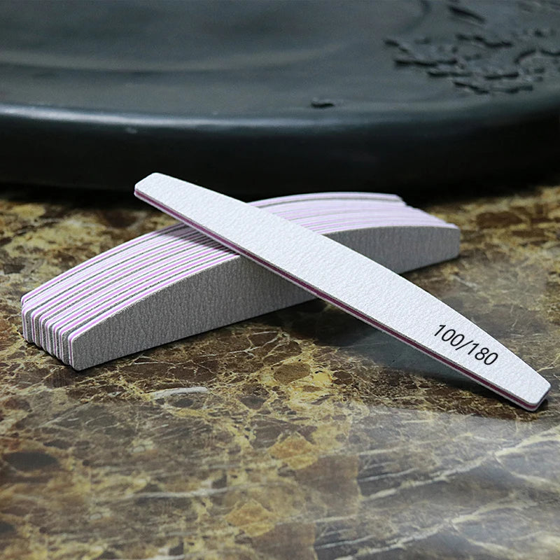 Nail File Buffer 100/180 Grit Half Moon Nail Files Double Side Sandpaper Nail Sanding Grinding Gel Nail Polish Manicure 