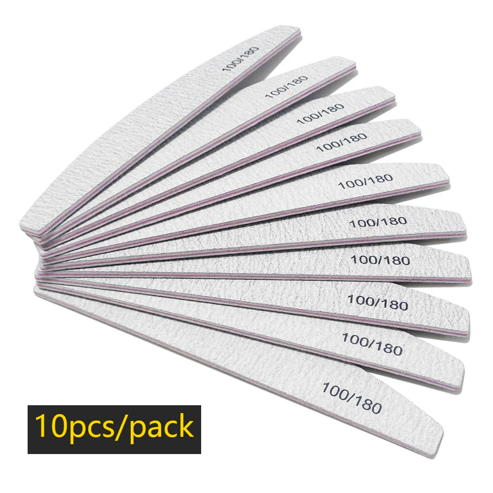 Nail File Buffer 100/180 Grit Half Moon Nail Files Double Side Sandpaper Nail Sanding Grnd