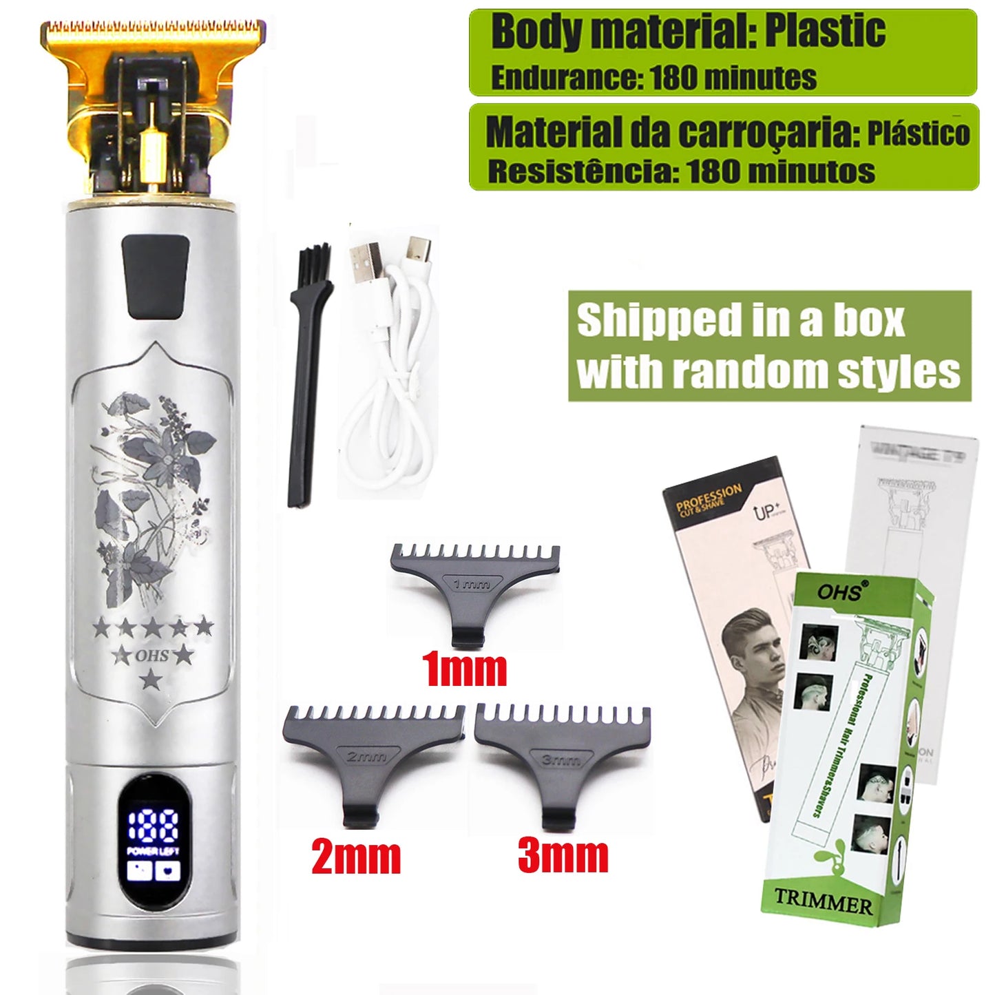 OHS Electric Hair Clipper Professional USB Cordless Clipper Professional Beard Trimmer