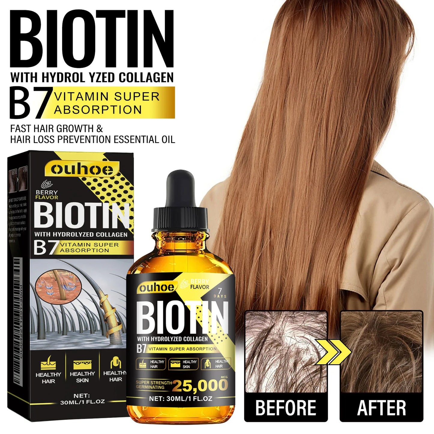 OUHOE Collagen B7 Vitamin Hair Essential Oil Moisturizes and Softens Hair, Hair Care Essential Oil Prevents Improves Hair Loss