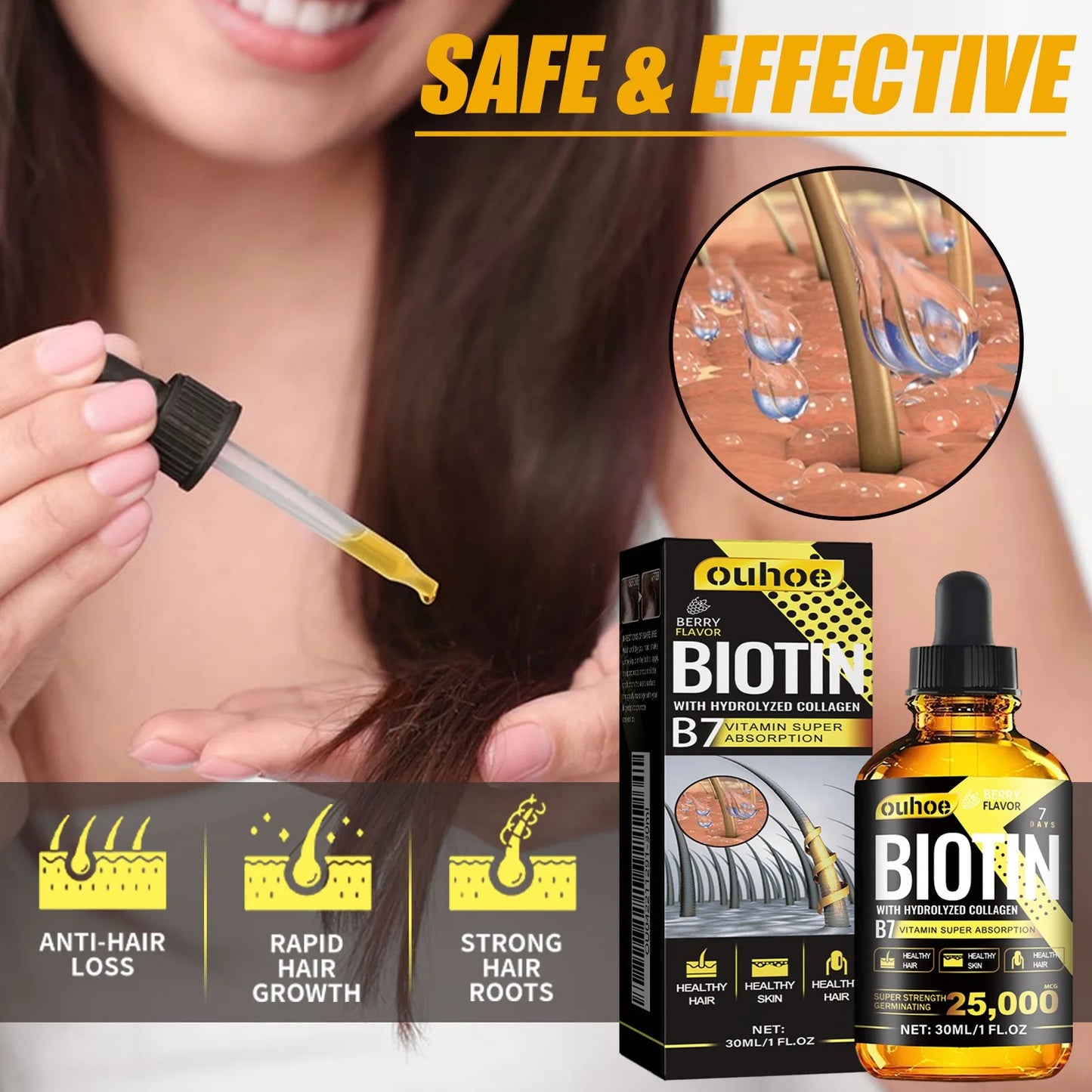 OUHOE Collagen B7 Vitamin Hair Essential Oil Moisturizes and Softens Hair, Hair Care Essential Oil Prevents Improves Hair Lossuu