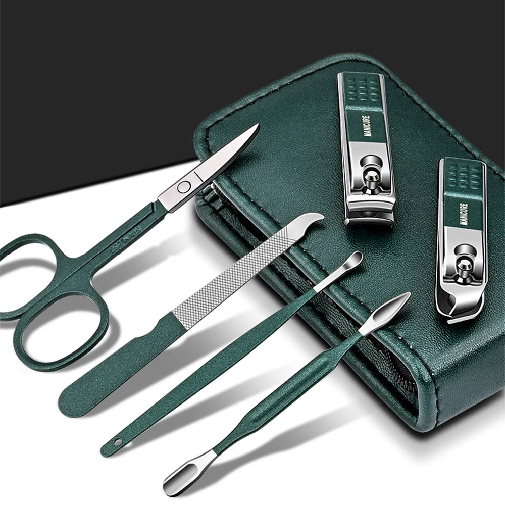 Pedicure Kit Ouriner 6-18Pcs Portable Manicure Sets Pedicure Kits Bright Black Nail Clipper Set Personal Care Tools Eyebrow