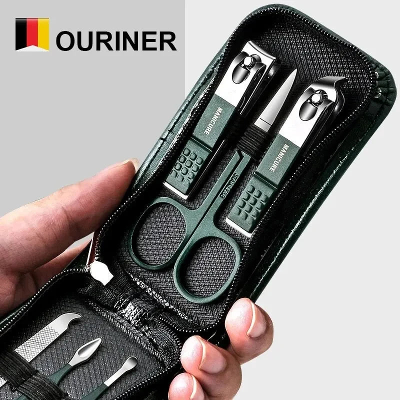 Pedicure Kit Ouriner 6-18Pcs Portable Manicure Sets Pedicure Kits Bright Black Nail Clipper Set Personal Care Tools Eyebrow Scissors