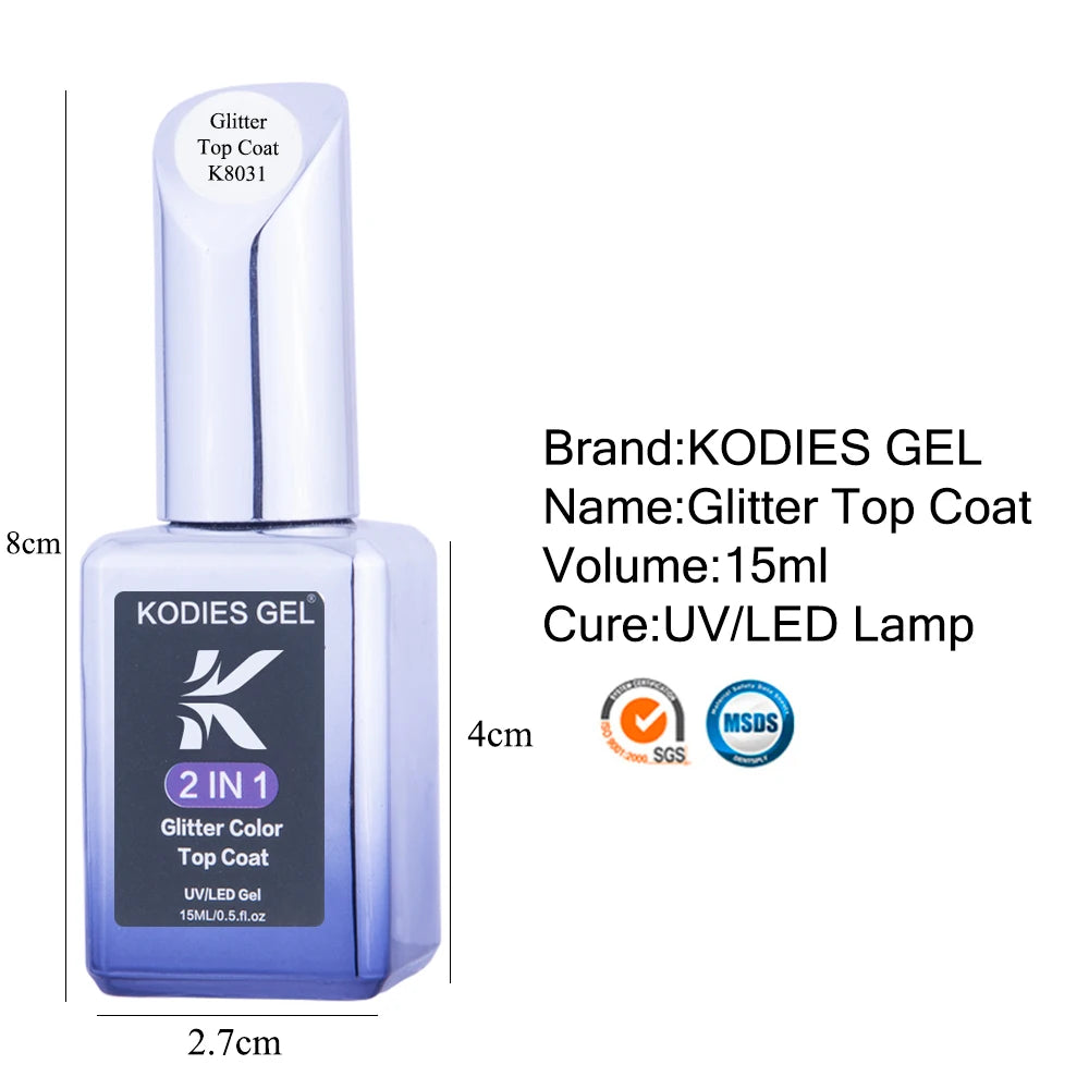 KODIES GEL Top Coat UV Gel Nail Polish 15ML Glitter Diamond Topcoat Semi Permanent Manicure Summer Gel Varnish for Nails Art
