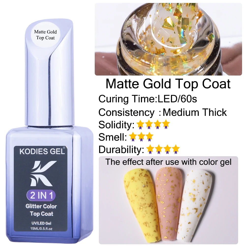 KODIES GEL Top Coat UV Gel Nail Polish 15ML Glitter Diamond Topcoat Semi Permanent Manicure Summer Gel Varnish for Nails Art