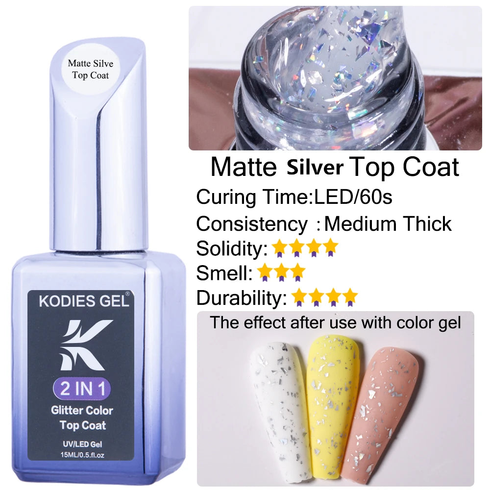KODIES GEL Top Coat UV Gel Nail Polish 15ML Glitter Diamond Topcoat Semi Permanent Manicure Summer Gel Varnish for Nails Art
