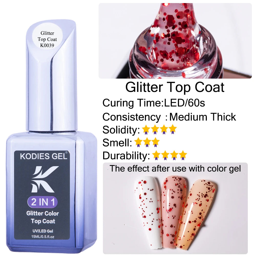 KODIES GEL Top Coat UV Gel Nail Polish 15ML Glitter Diamond Topcoat Semi Permanent Manicure Summer Gel Varnish for Nails Art