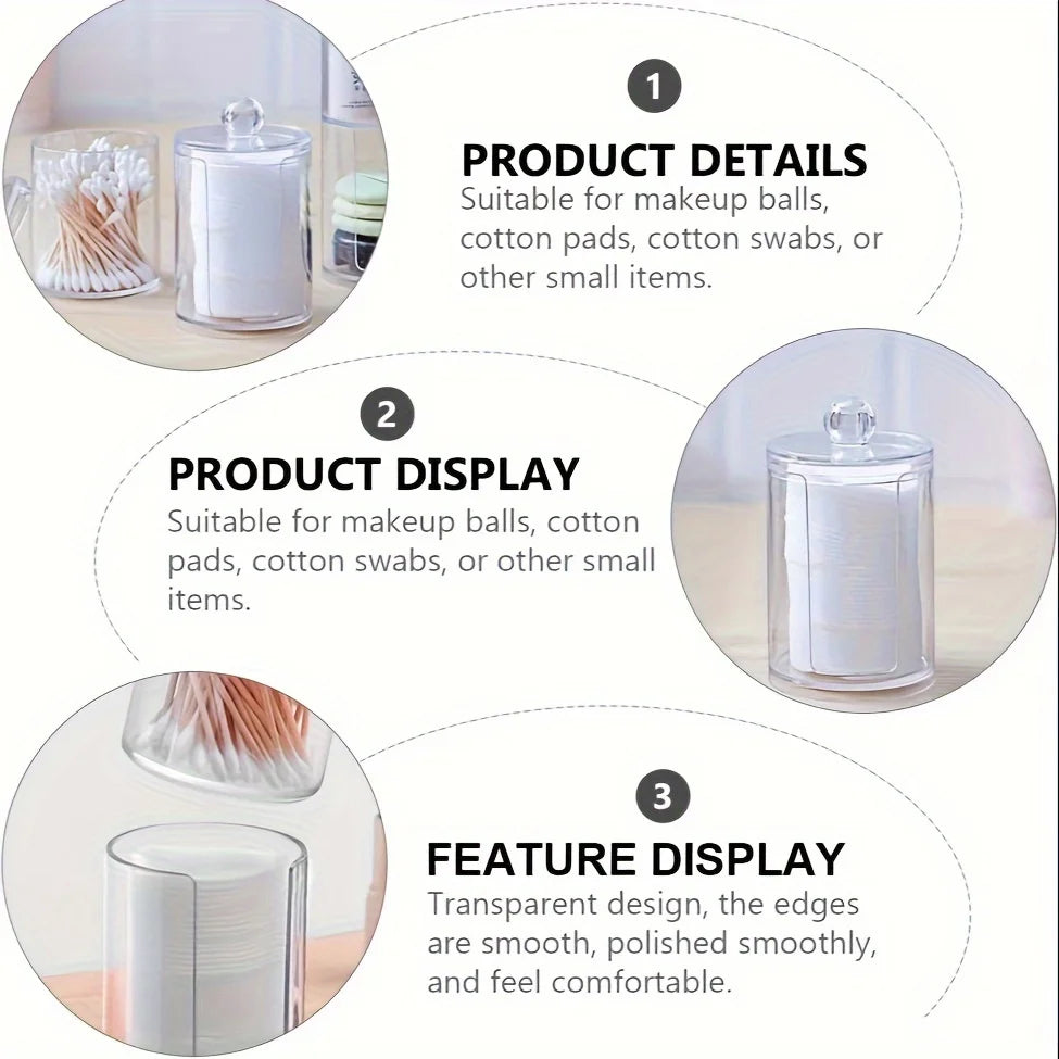 Acrylic Storage Box Bathroom Jar Makeup Organizer Cotton Round Pad Holder Cotton Swab Box Qtip Holder Dispenser with Bamboo Lid