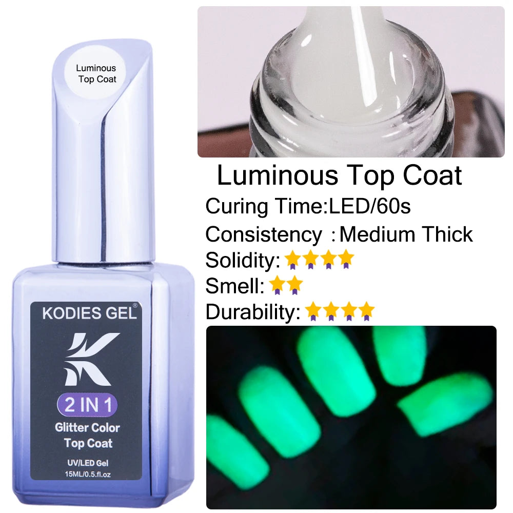 KODIES GEL Top Coat UV Gel Nail Polish 15ML Glitter Diamond Topcoat Semi Permanent Manicure Summer Gel Varnish for Nails Art