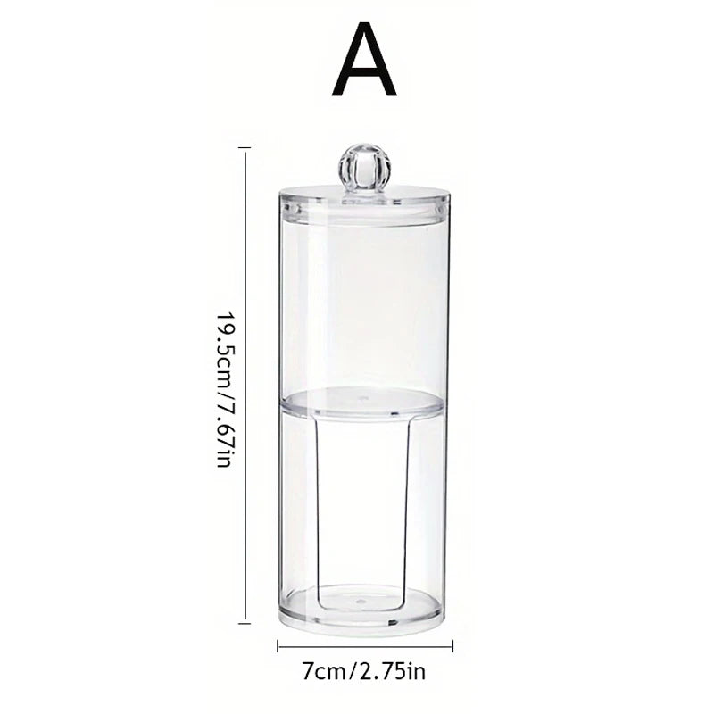 Acrylic Storage Box Bathroom Jar Makeup Organizer Cotton Round Pad Holder Cotton Swab Box Qtip Holder Dispenser with Bamboo Lid